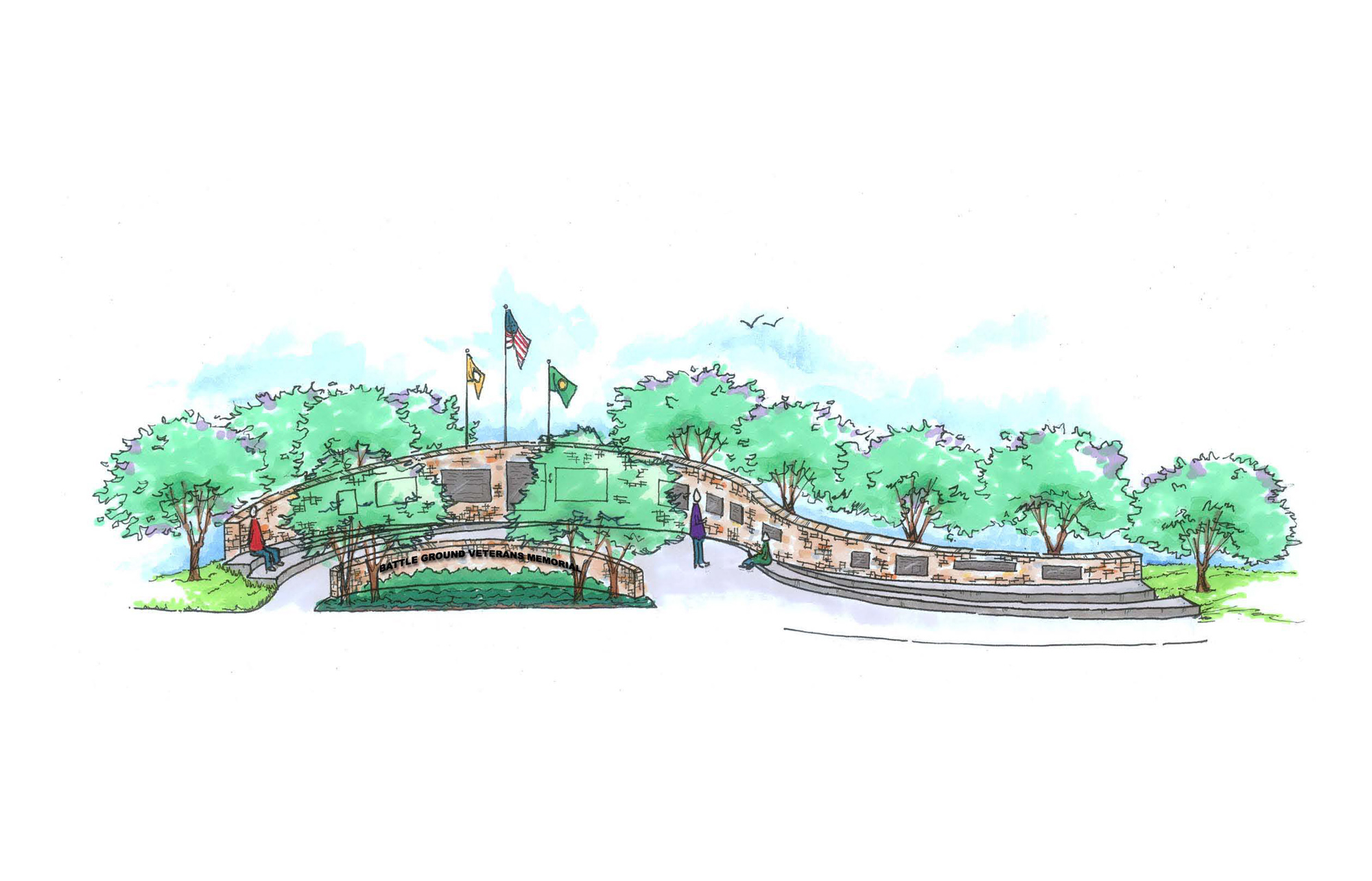 An artist's depiction of the Veterans Memorial planned for Battle Ground's Kiwanis Park.