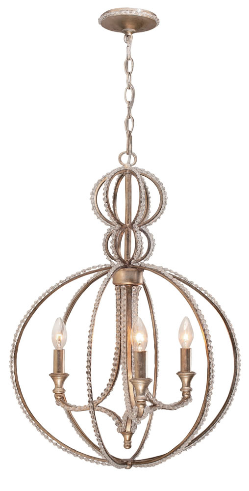 The complex gold finish on Crystorama's Garland chandelier brings an updated look to a traditional shape.