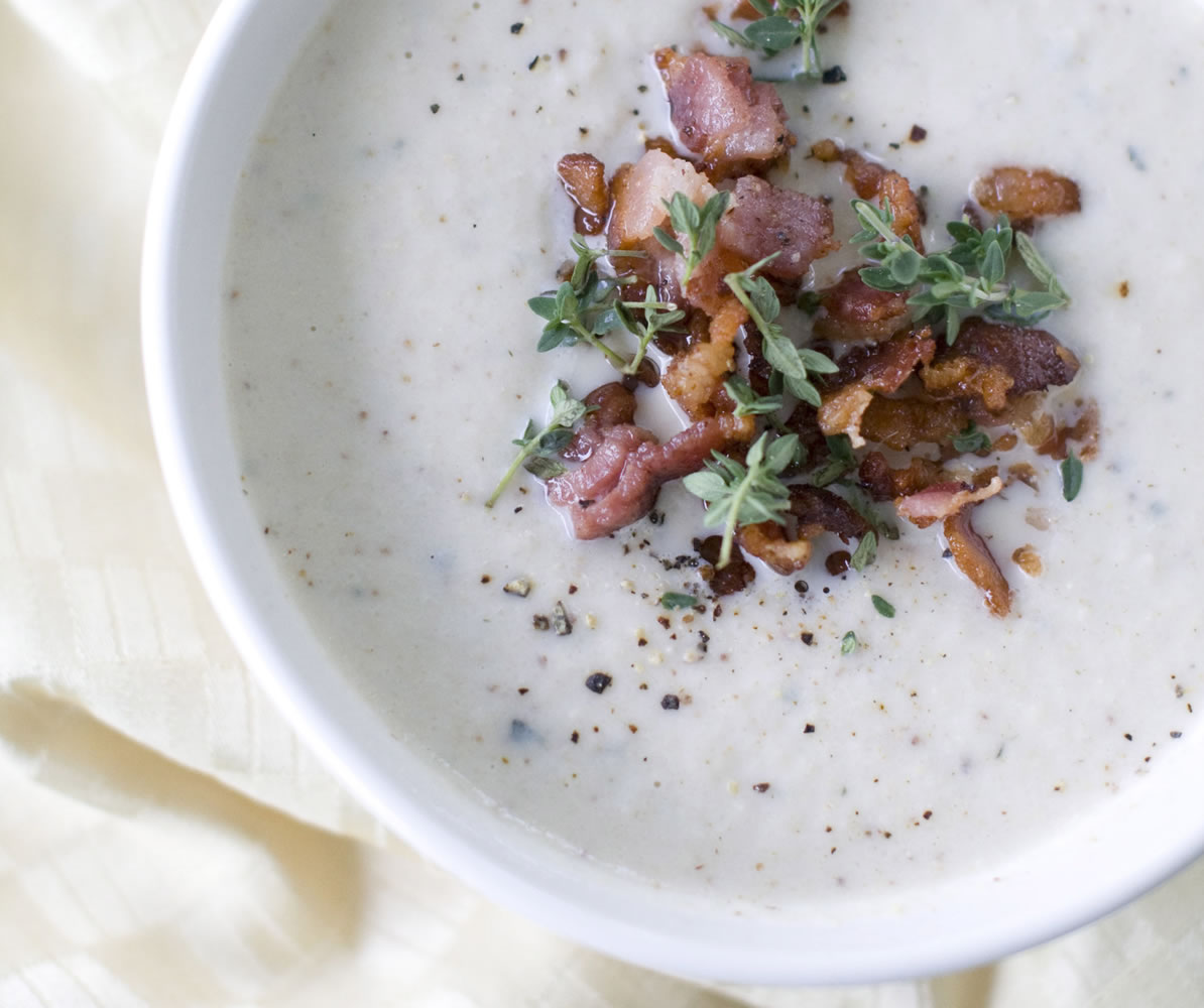 Roasted Cauliflower Soup With Bacon and Thyme