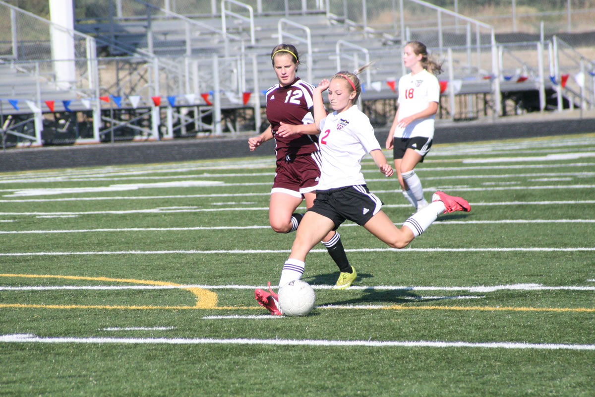 Mika Norrish netted a goal for Camas in the first minute of Saturday's game against Enumclaw, at Doc Harris Stadium.