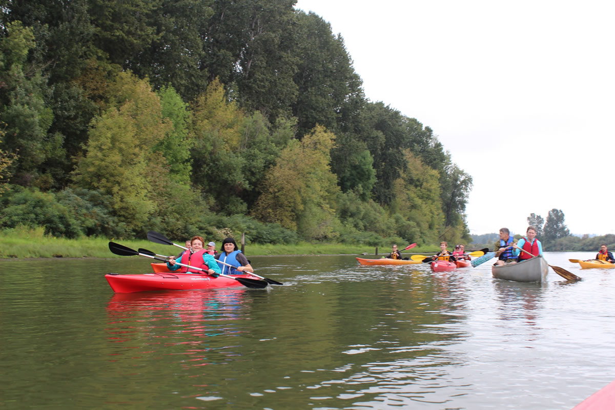 The international delegation got to experience one of the many things that makes life in the Pacific Northwest so great--the myriad of outdoor activities that are readily available. Here, the group kayaks the Columbia River. Other activities included a trip to Mount St.