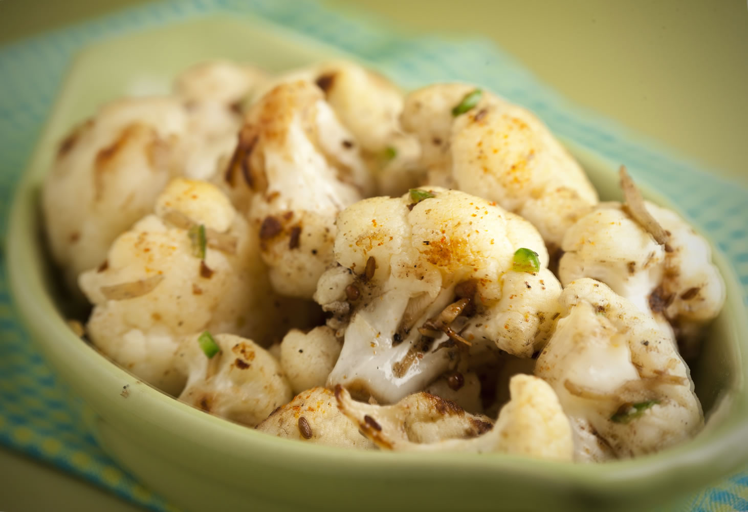 Cauliflower with ginger, garlic and green chiles.