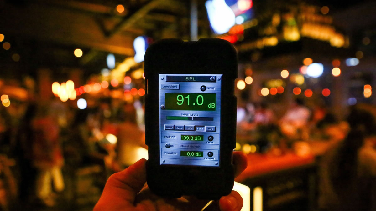 Decibel readings are taken with SPL Pro app on an iPhone 4 at Prato in Winter Park, Fla.