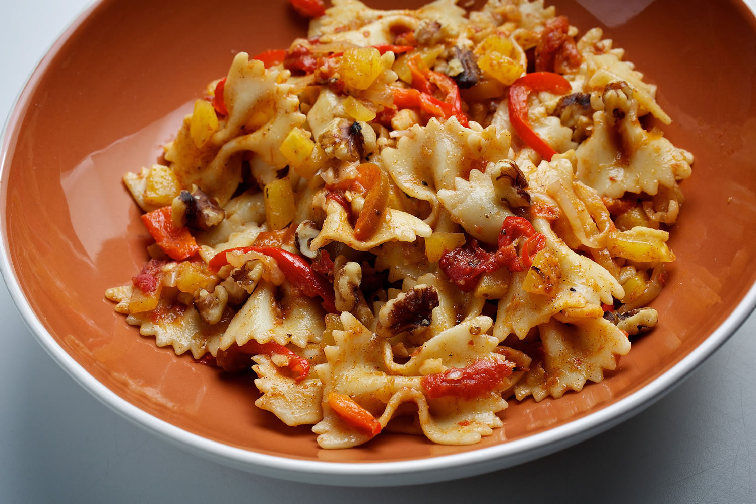 Autumn's bounty, warmed by cinnamon: Farfalle With Squash and Red Peppers.
