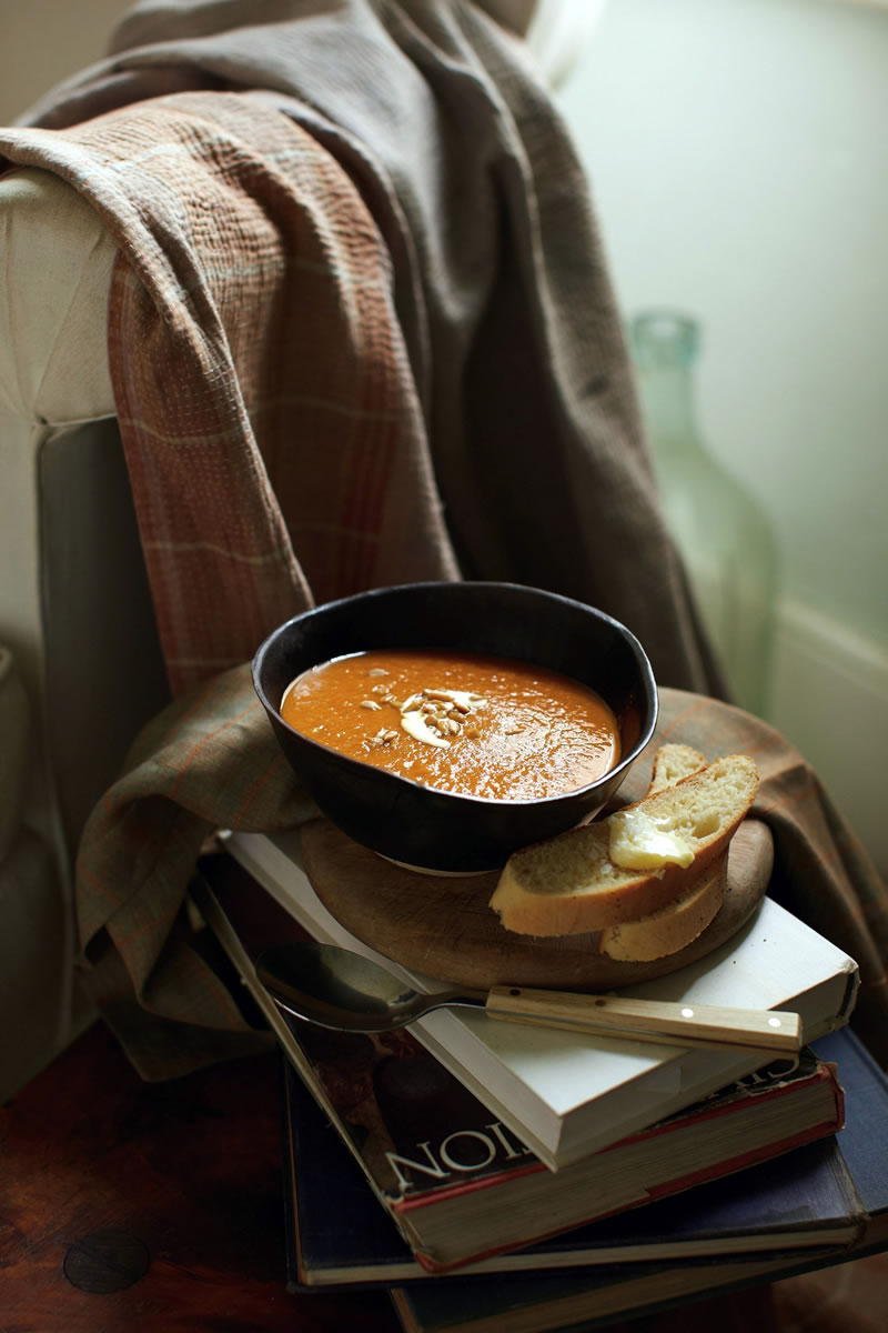 Curried Pumpkin Soup is adapted from &quot;The Soup &amp; Bread Cookbook,&quot; by Beatrice Ojakangas, and served with bread.