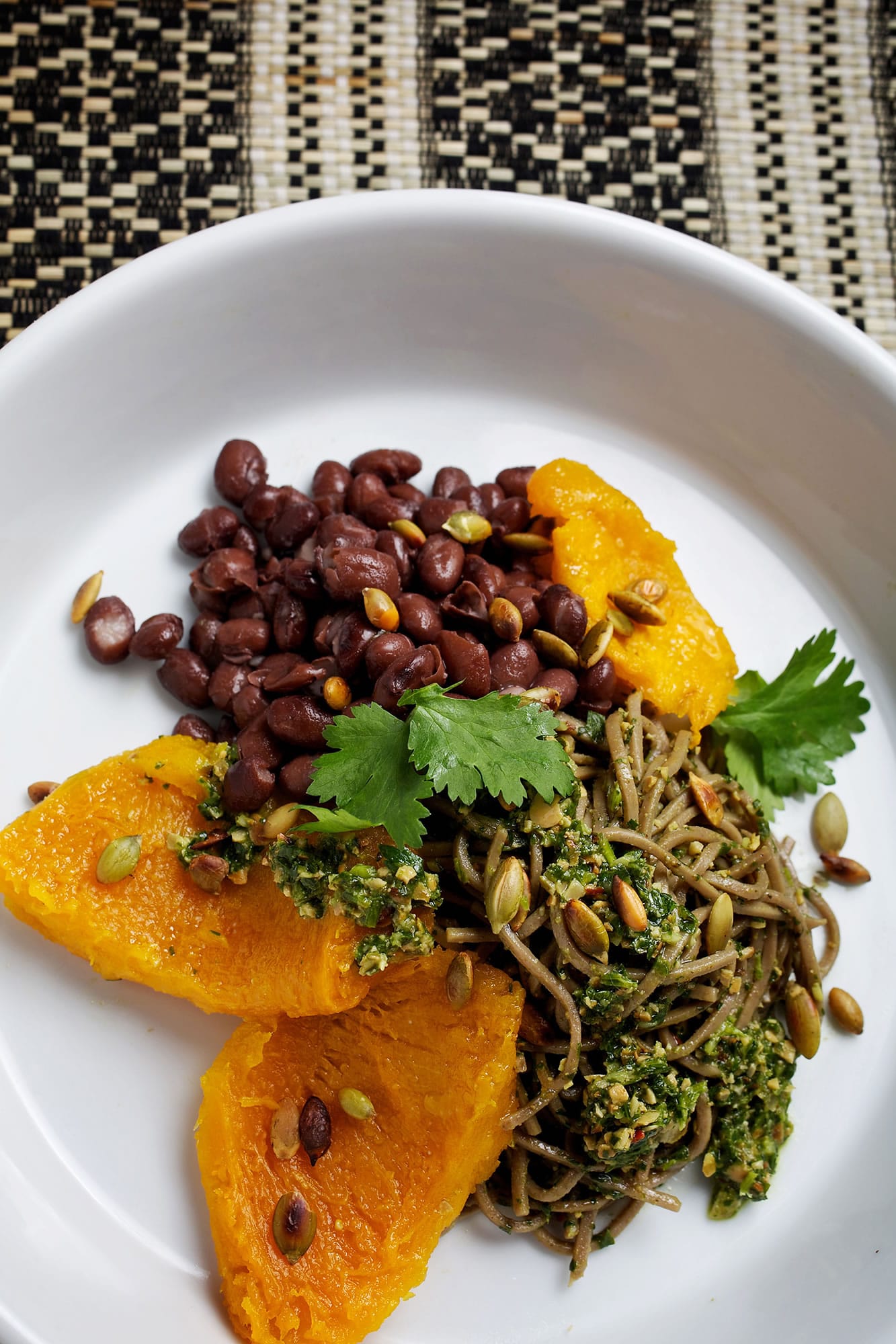 For a seasonal vegetable dish, you can't do better than fall pumpkin combined with tart chimichurri  and black beans in a bowl.