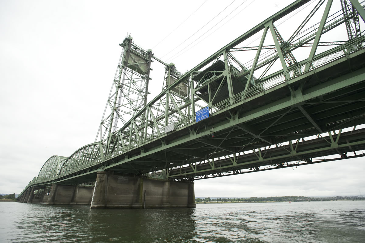 The Interstate 5 Bridge across the Columbia River, seen Wednesday looking southwest from Vancouver, includes two spans. The northbound span was built in 1917, and the southbound span was added in 1958.