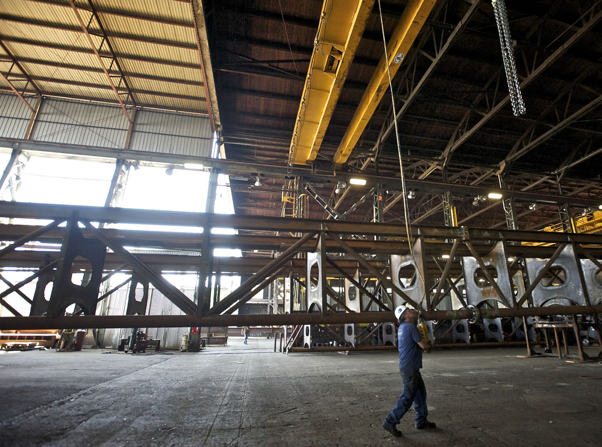 Thompson Metal Fab, located at the former Kaiser Shipyard site on the Columbia River, would have had to relocate if a new bridge had been built. But the company hoped to win large construction contracts from the project.
