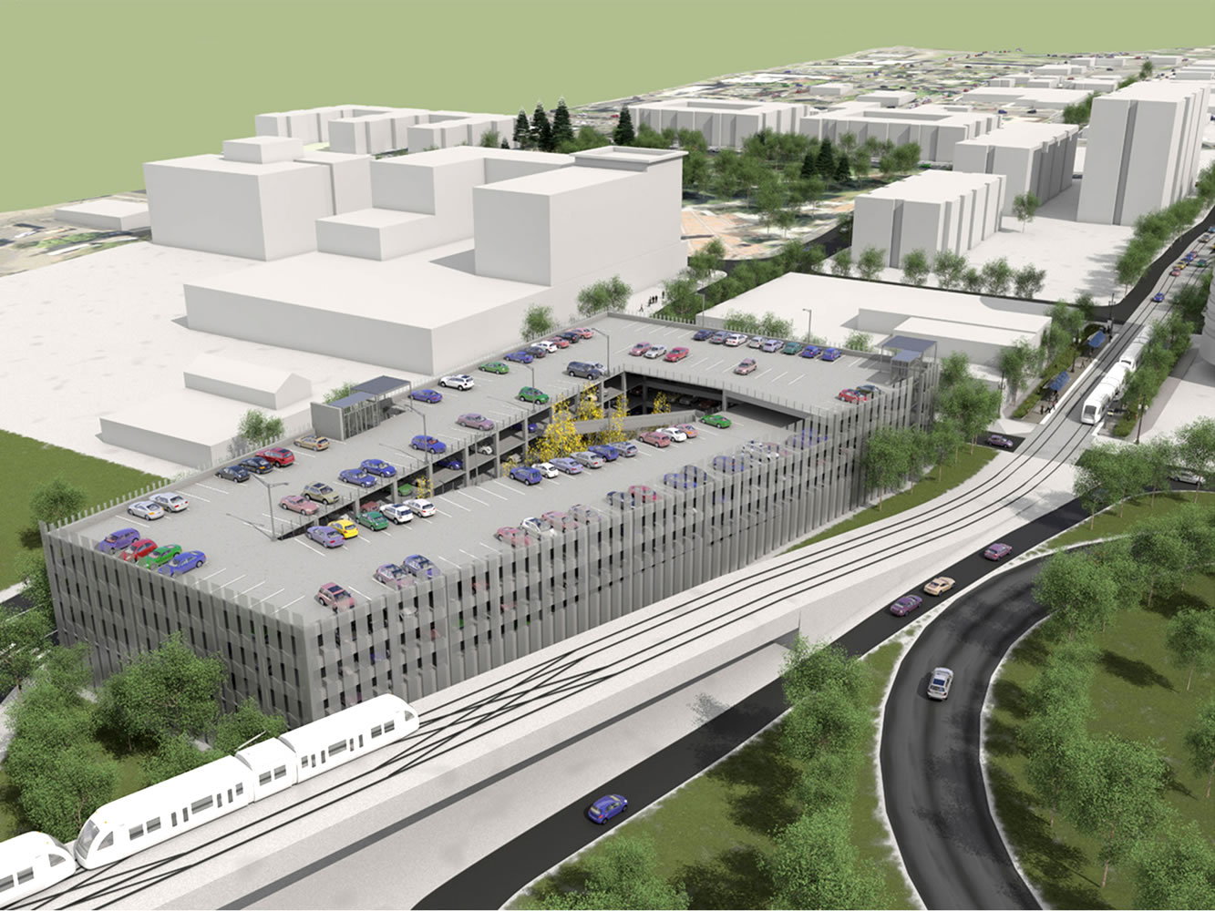 An artist's rendering of a park-and-ride garage for light rail commuters at Fifth and Columbia streets in downtown Vancouver.