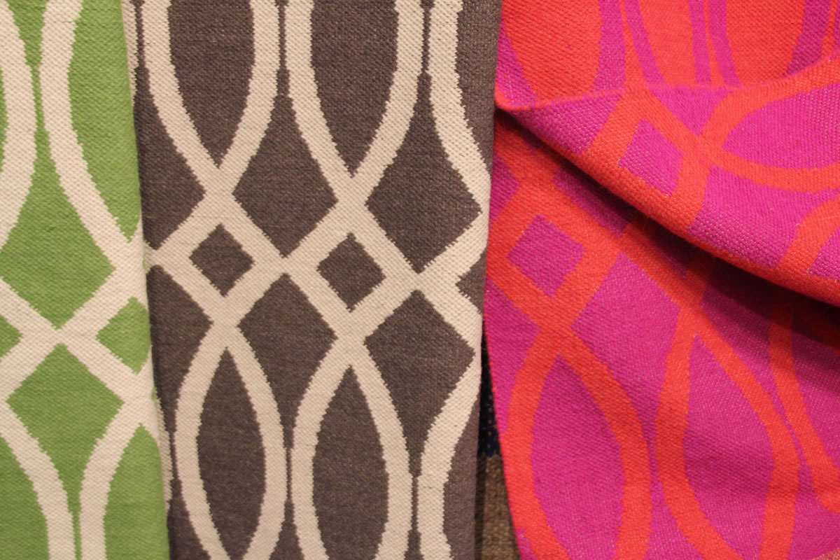 Three color ways for the flat weave Kate Spade rug.