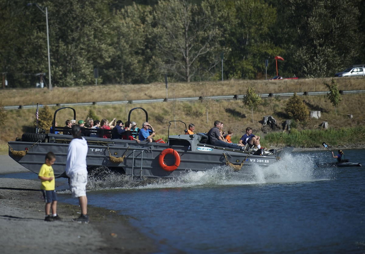This World War II duck boat makes a splash in Woodland's Horseshoe Lake on Sunday during the Lewis River Fall Fest.