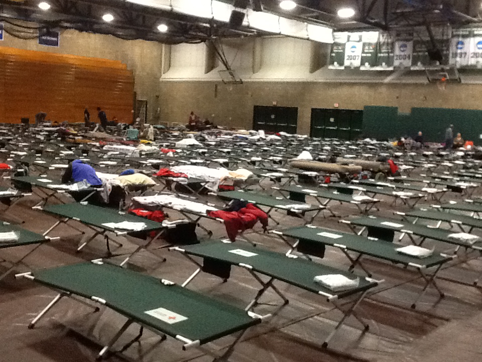 Randy Anderson
This is the college-gym shelter set up for relief workers. There are 300 cots. It made for a restless night, Randy Anderson said, and at one point the shelter itself briefly lost power.
