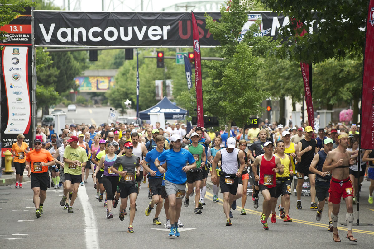 Runners take to the course at the 2013 Vancouver USA Marathon on Sunday.