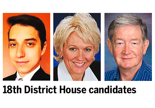 Ryan Gompertz, from left, Liz Pike and David Shehorn are running for the State House from the 18th Legislative District.