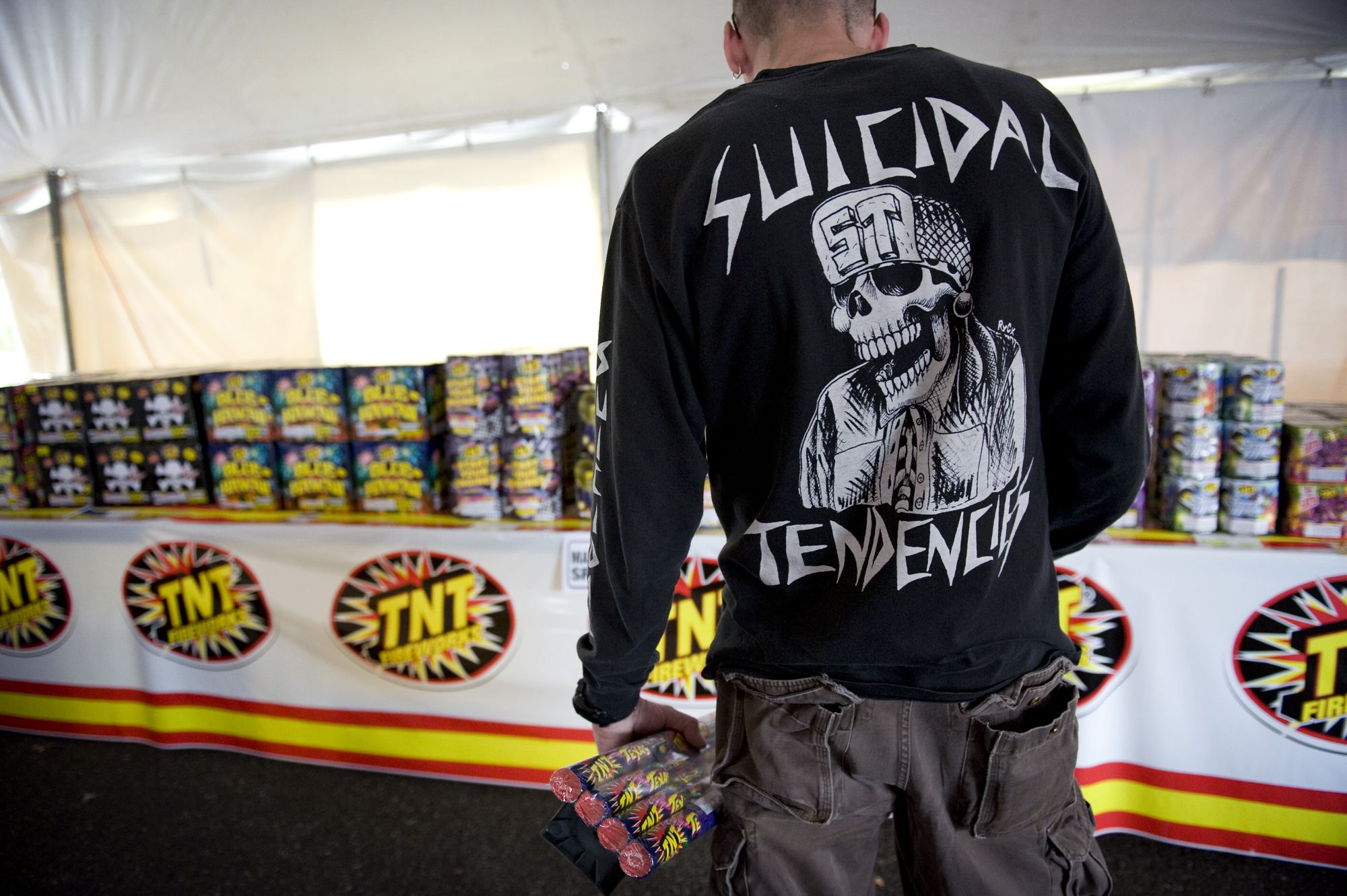 Renne Carter, 41, of Portland made the trip across the Columbia River to buy fireworks at the TNT Fireworks booth in 2010.