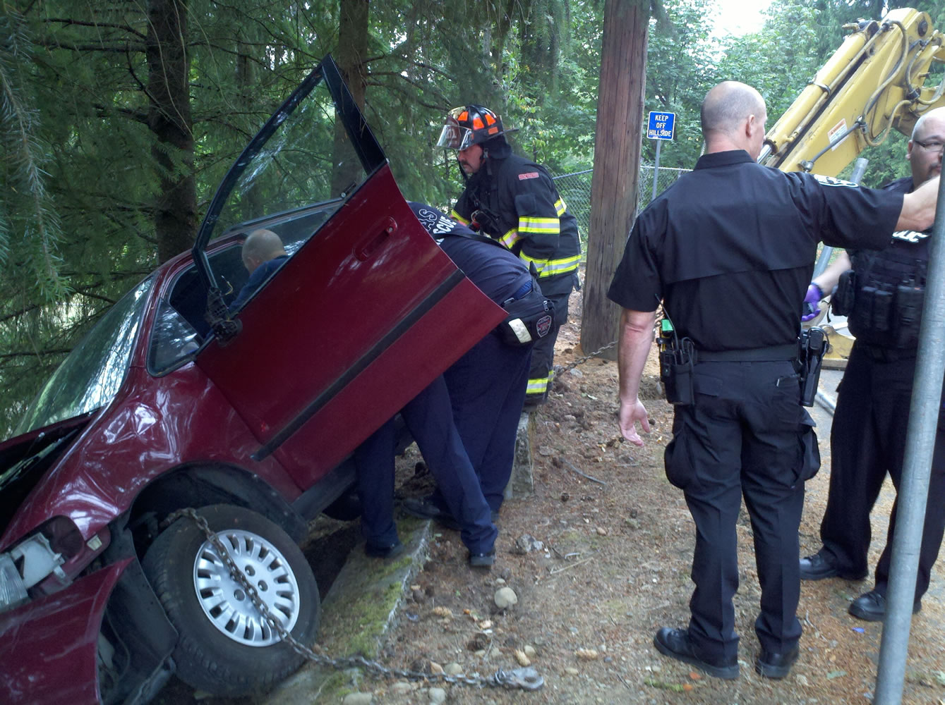 Firefighters on Friday morning extricated a trapped victim inside a car near Hathaway Park in Washougal.