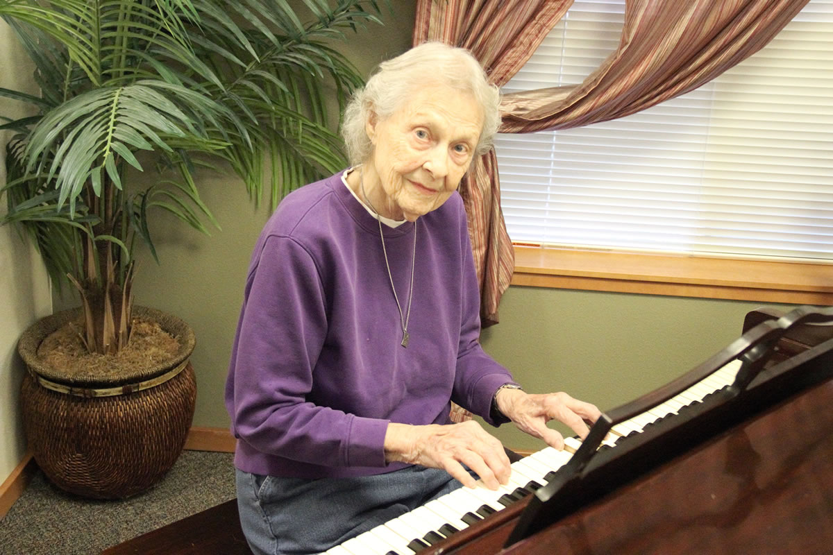 Betty Pennington, 92, lobbied to get this piano placed at Walnut Grove Senior Apartments.