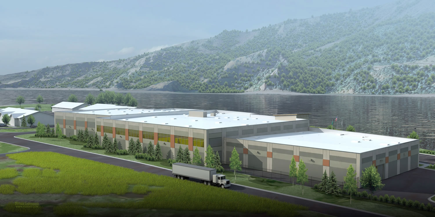 Courtesy of Insitu
A rendering shows Insitu's planned 120,000-square-foot facility, scheduled for completion in mid-2014 at the Port of Klickitat in the Columbia River Gorge town of Bingen.