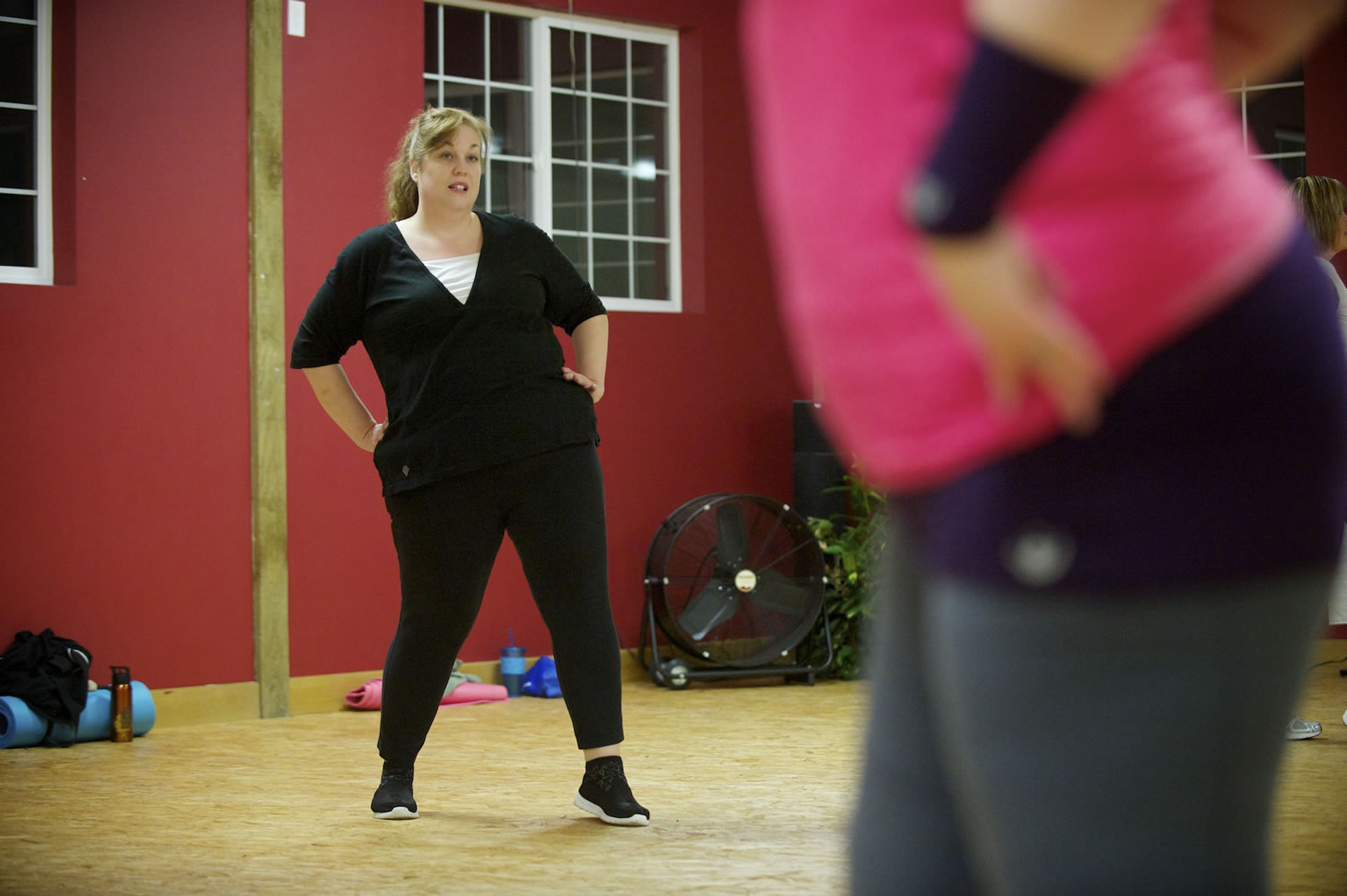 Laina Harris mirrors the moves of the instructor during a Bellyfit class last week in east Vancouver.