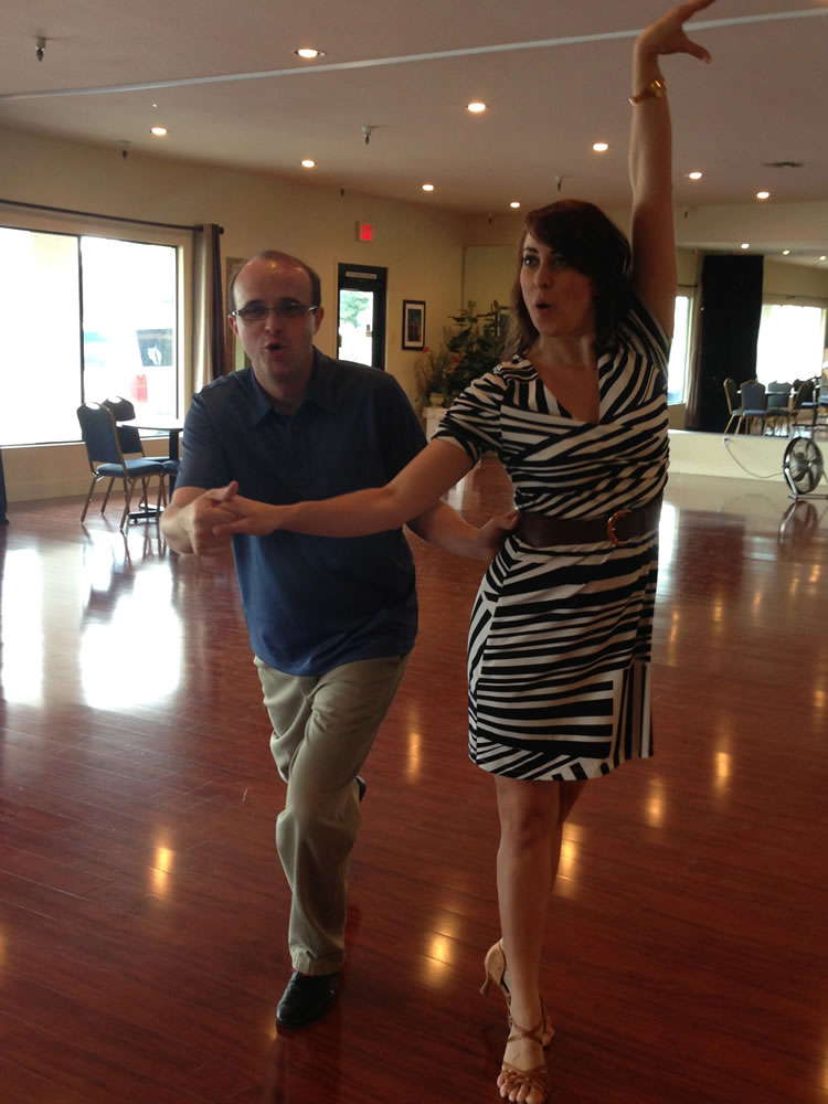 Jim Mains, a consultant from Vancouver, practices the rumba with his &quot;Dancing With the Local Stars&quot; partner, Arthur Murray dance instructor Shirah Walker. The annual Fort Vancouver National Trust fundraiser is at 5p.m. Saturday, Sept.