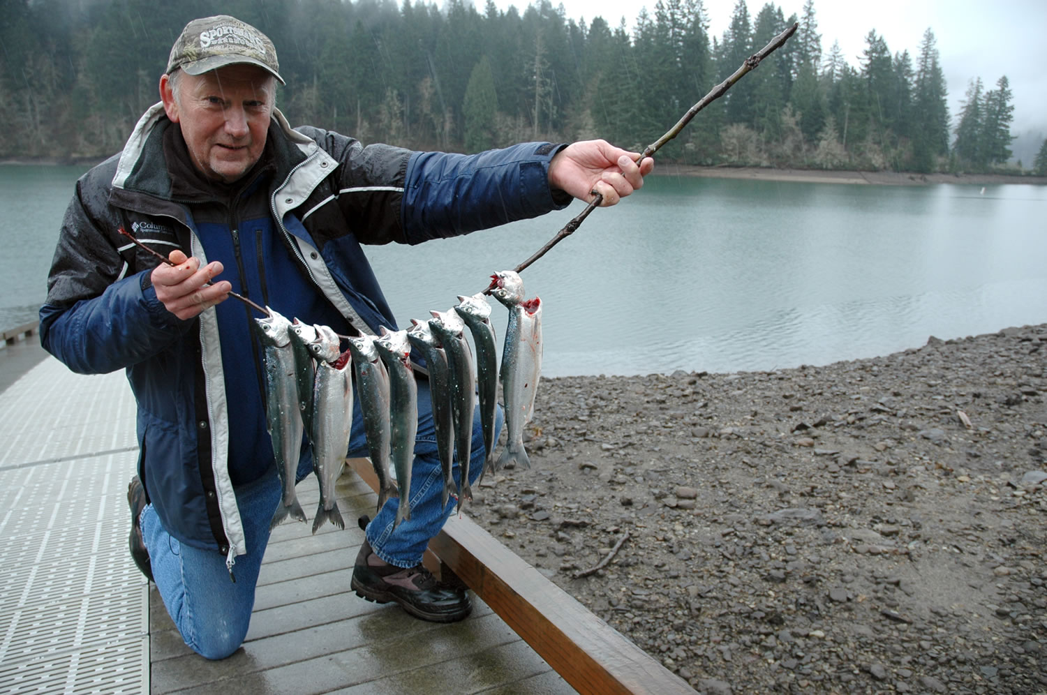 Dick Borneman of Vancouver with a string of kokanee caught at Merwin Reservoir.