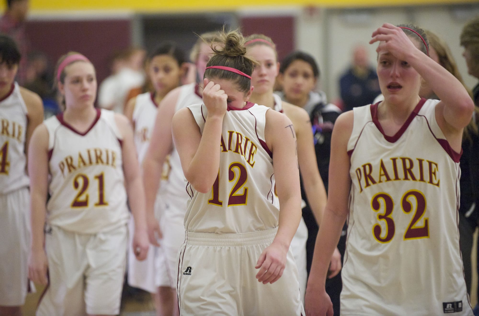 Prairie girls leave the court after a season-ending loss to Bellevue.
