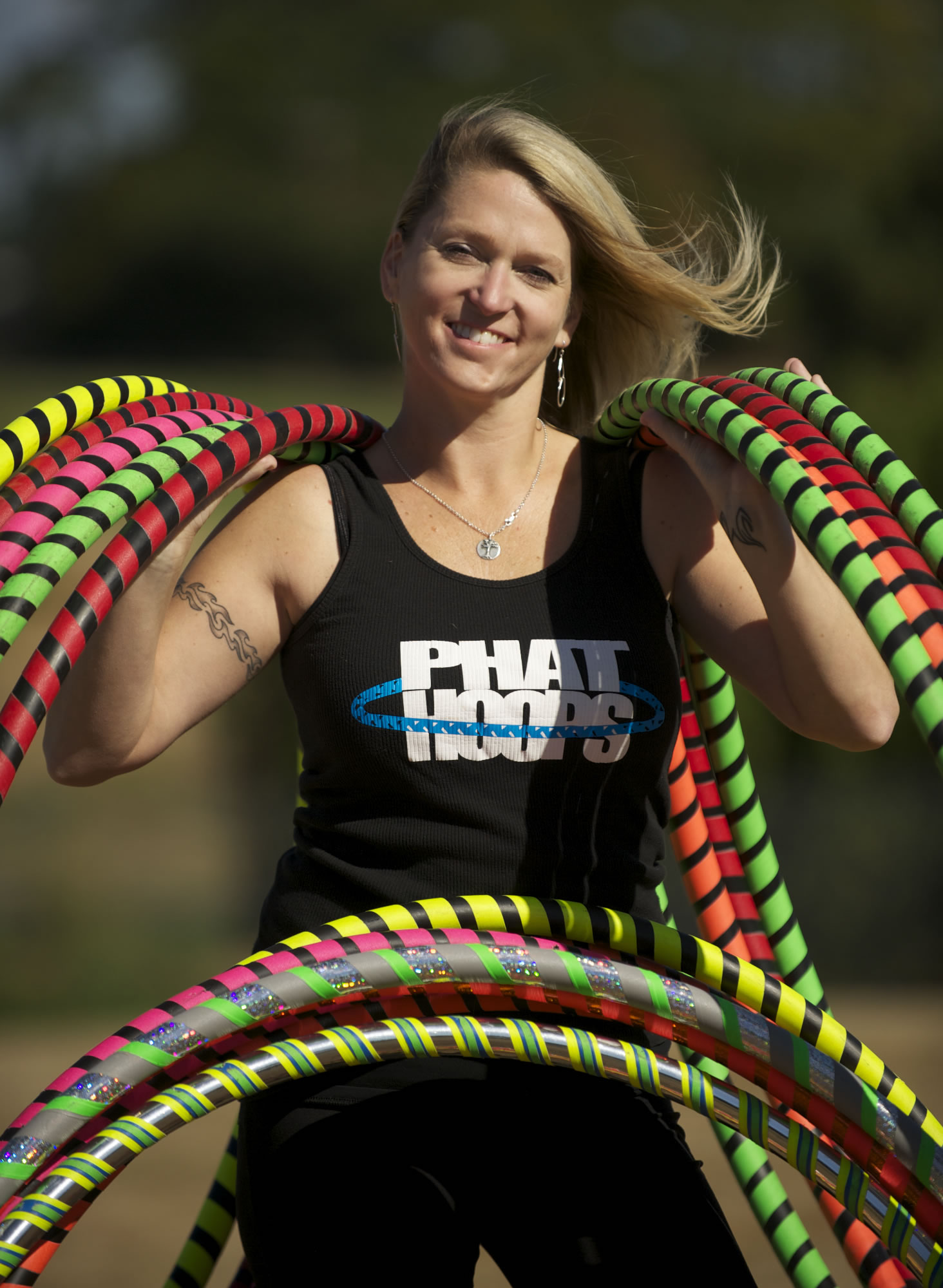 Trina Latshaw of Ridgefield designed her own fitness hoops, Phat Hoops.