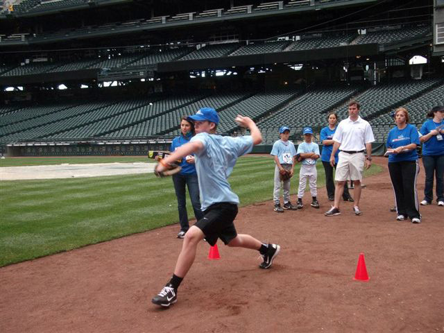 Colin Biggs competed in the Seattle Mariners team competition in the MLC/Aquafina Pitch Hit and Run contest on June 17 at Safeco field.