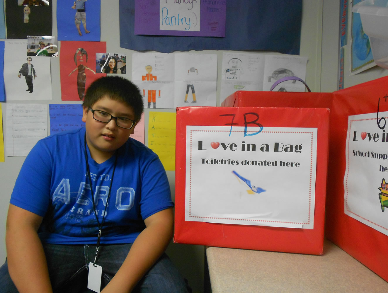 Bennington: Seventh-grader Jordan Kronstad helped his Shahala Middle School classmates win the school's &quot;Love in a Bag&quot; challenge.