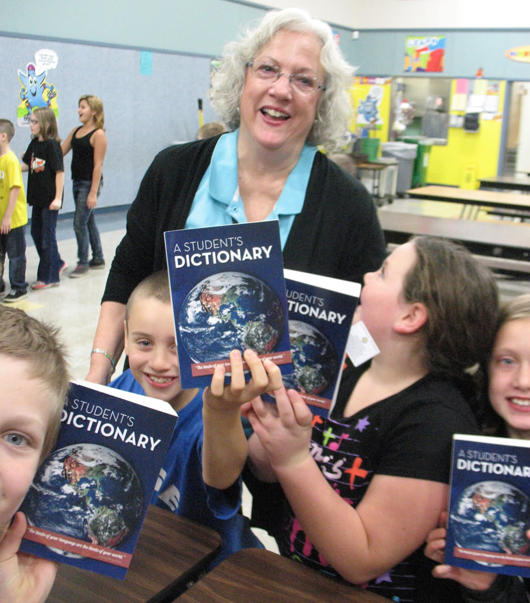 Washougal: Third-grade teacher Landa Blackburn and students at Gause Elementary receive donated dictionaries Nov.