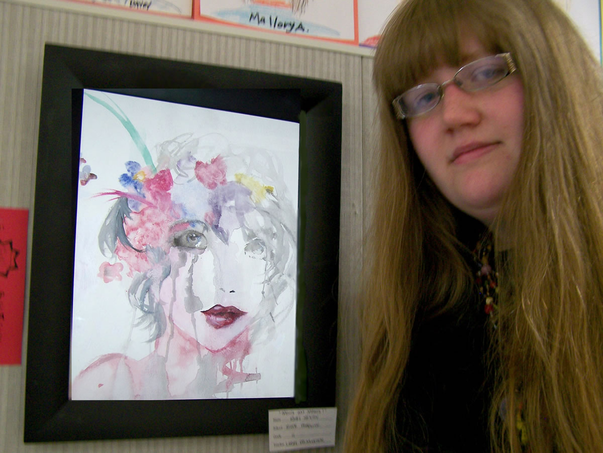 Battle Ground: 17-year-old home-schooled student Ruby Newton poses with &quot;Sprung has Spring,&quot; her pencil and watercolor portrait that won Best in Show at the 2013 Battle Ground Art Alliance competition.