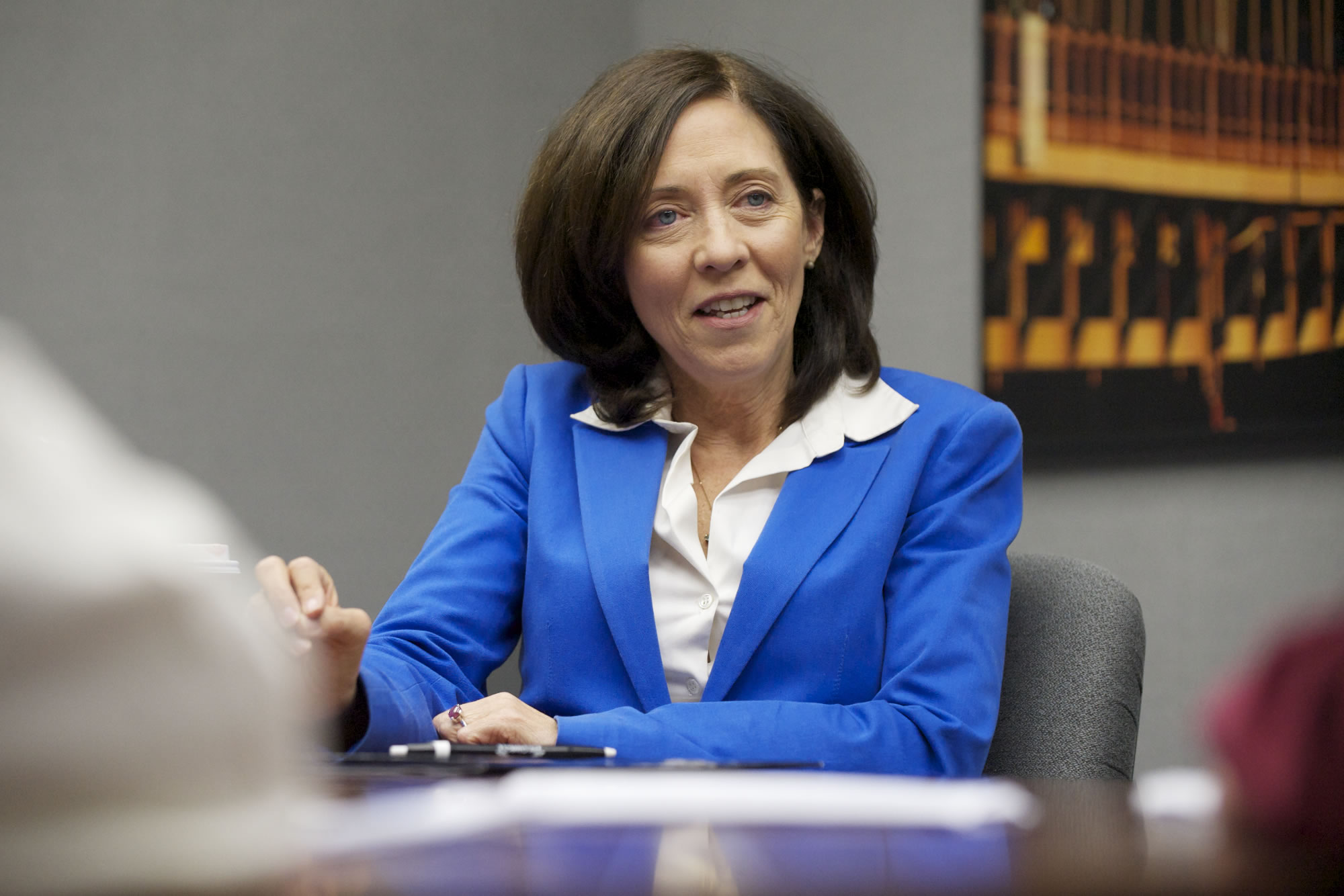 U.S. Sen. Maria Cantwell participates in an editorial board meeting with The Columbian on Thursday.