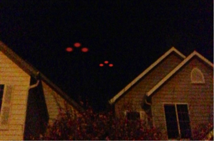The husband of Battle Ground resident Nicole Keller captured this image of strange lights in the sky with his cellphone Monday. He didn't want his name used in the paper, she said.