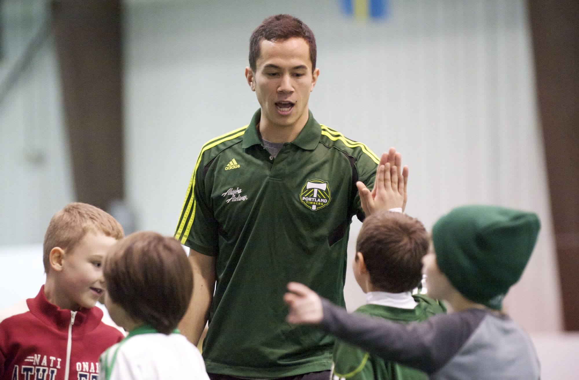 Portland Timbers player Brent Richards attends a youth soccer clinic at the Clark County Indoor Sports Center on Jan.