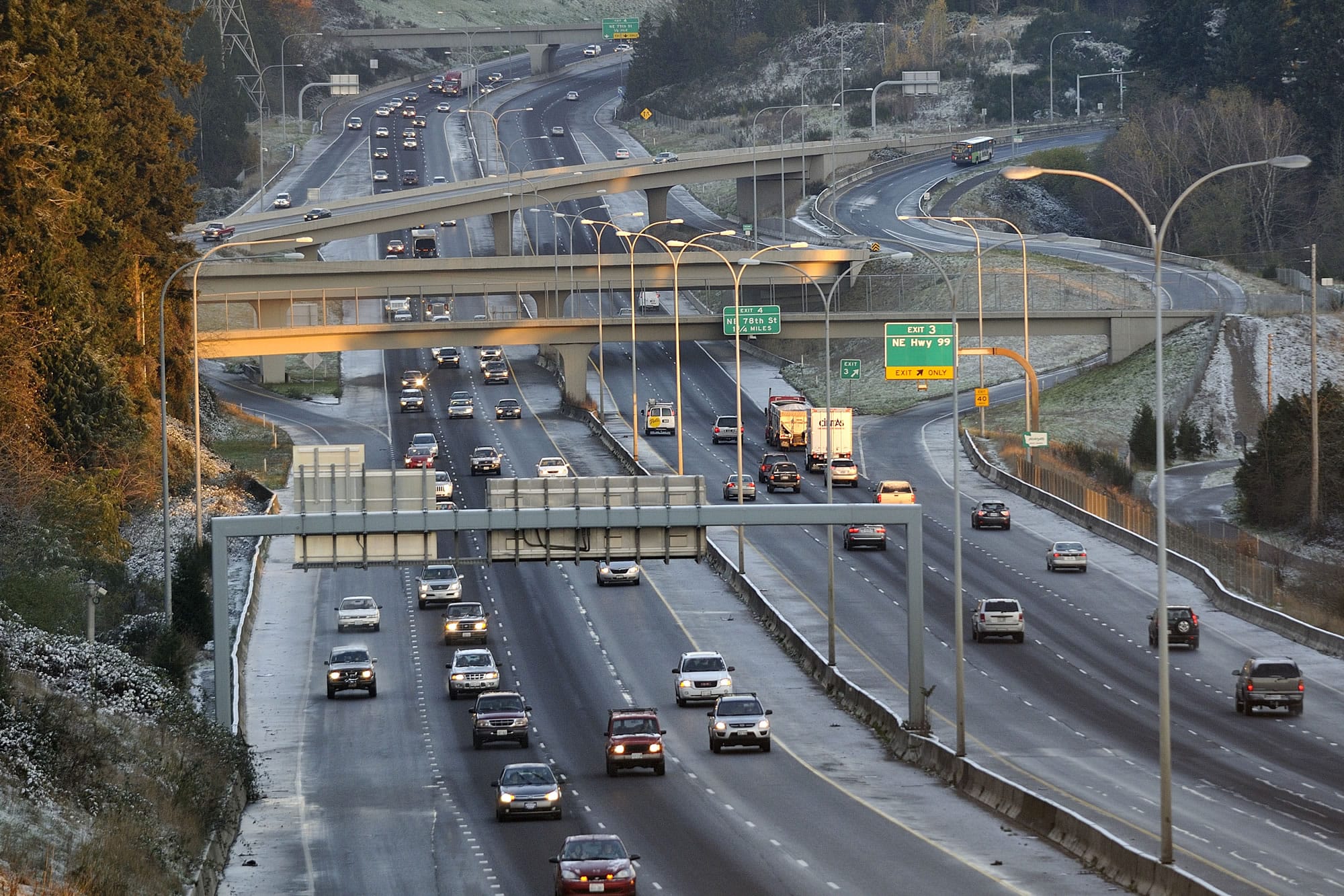 Morning commuters encounter icy spots on Interstate 5 on Nov. 19, 2010.
