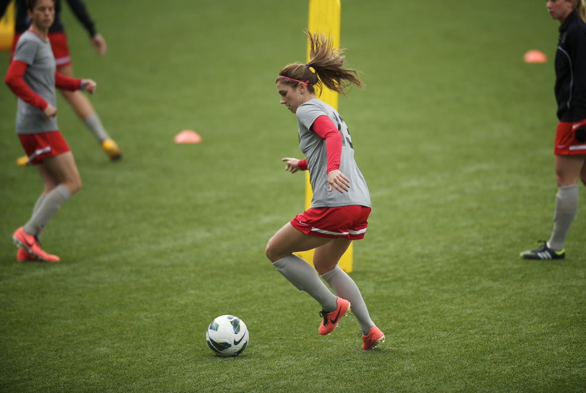 Portland Thorns FC player Alex Morgan practices at Jeld-Wen Field on Thursday.