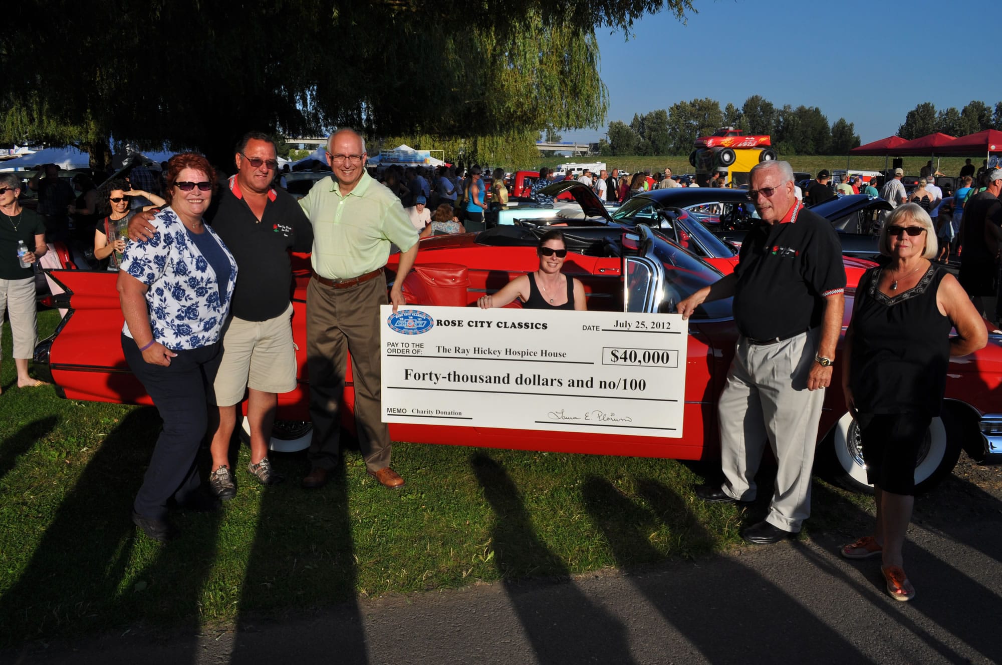 Woodland: Rose City Classics presented $40,000 to the Ray Hickey Hospice House, a program of PeaceHealth Southwest Medical Center, on July 25. Most of the money was raised at the Woodland Planters Days Cruise In in June.