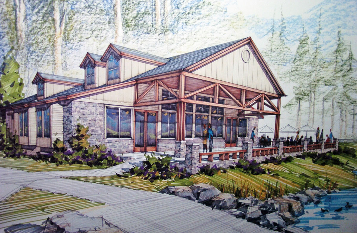 Courtesy of Camas
An architectural drawing of the future Lacamas Lake Lodge, which the city of Camas hopes to open in the fall, maybe as early as September.