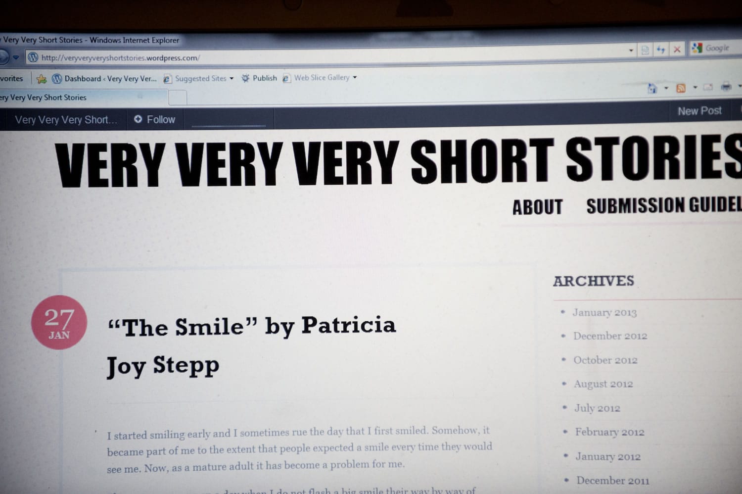 A short story called &quot;The Smile&quot; by Patricia Joy Stepp is posted on the blog &quot;Very Very Very Short Stories.&quot;