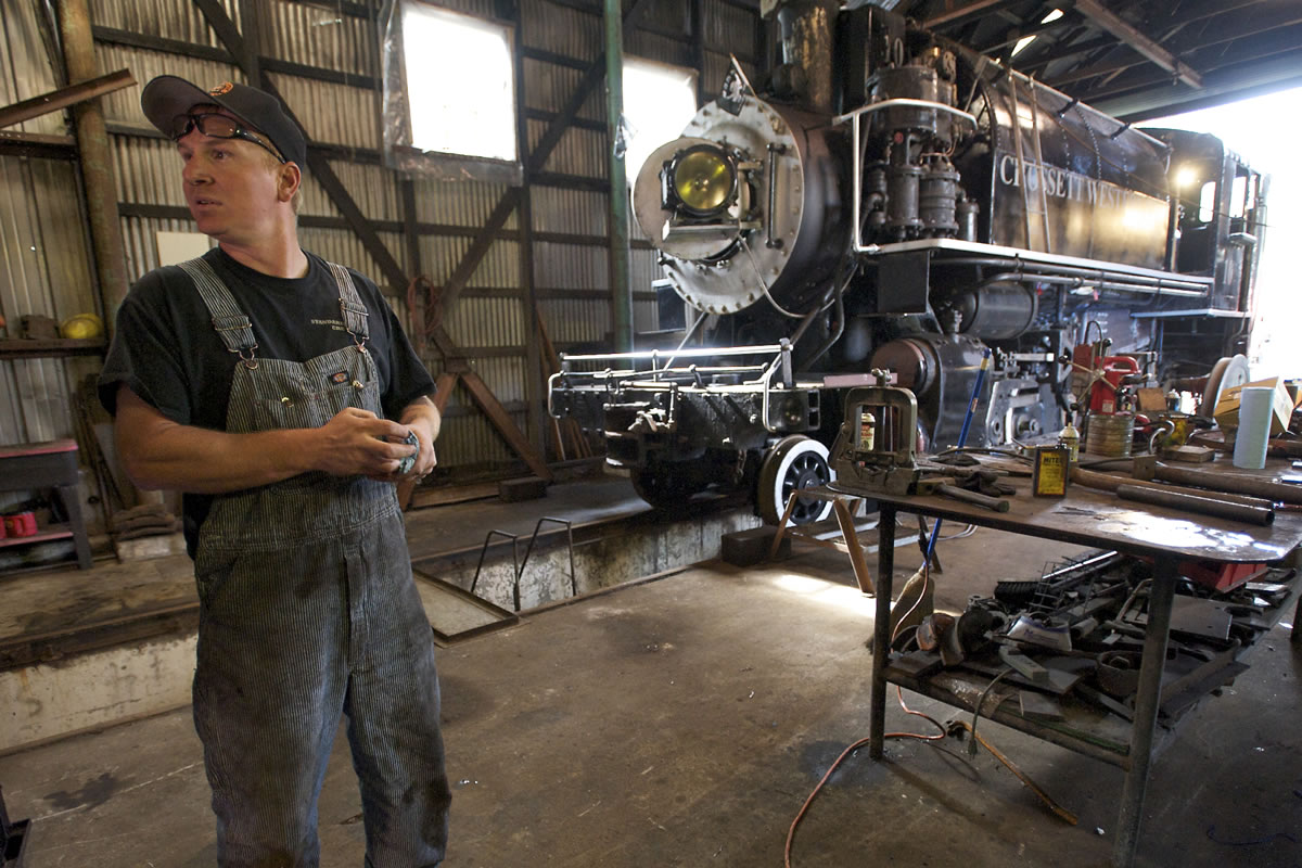 Locomotive engineer Luke Johnson leads the restoration team that has been working on the Chelatchie Prairie Railroad's 1929 steam locomotive.