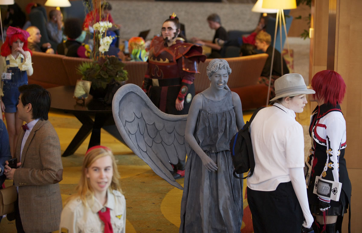 Hilary Beutler, 21, of Clackamas, Ore., dressed as the Weeping Angel from the British TV show, &quot;Dr. Who,&quot; as part of the anime convention, Kumoricon 2012, which took place Saturday in downtown Vancouver.
