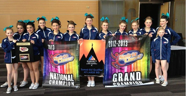 Northeast Hazel Dell: The All-Star Fusion Senior Teal team celebrates winning first place at the Spirit Cheer Nationals' Best of the West Competition in February.