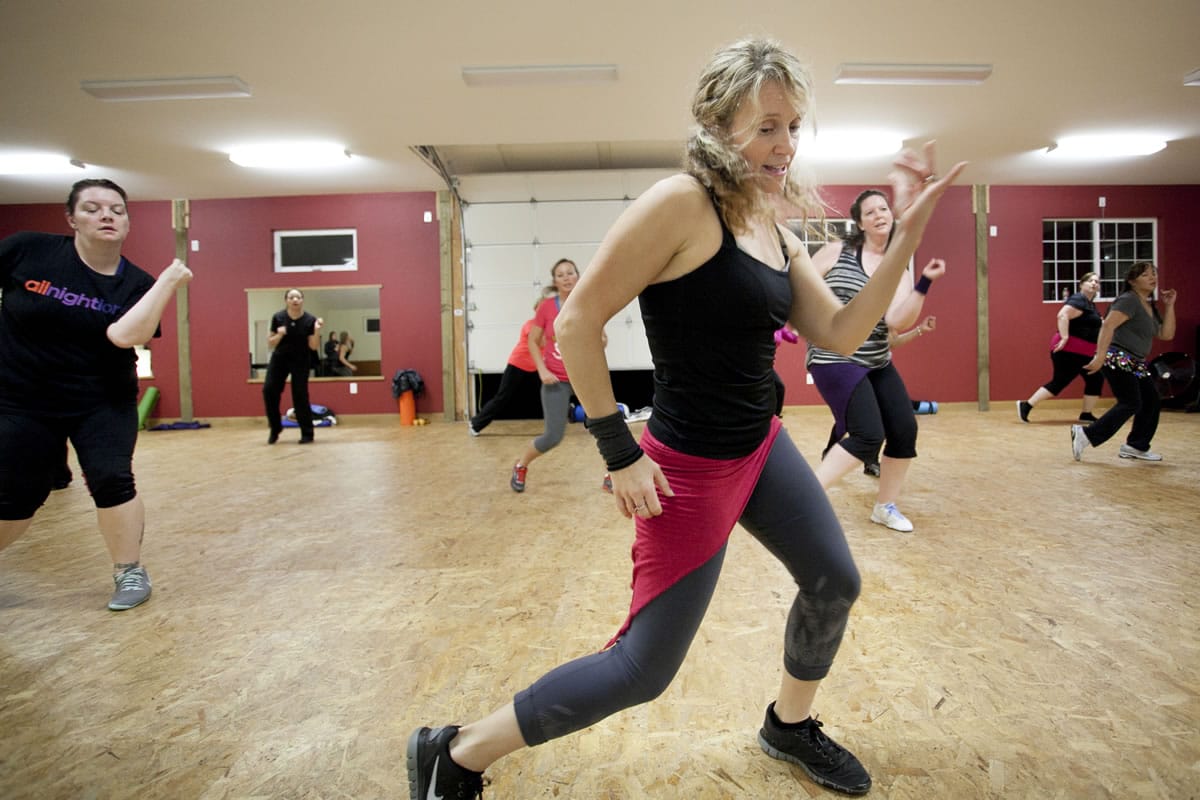 Kelly Emerson increases the speed of dance moves at her Bellyfit class Wednesday at Fit on 1st in east Vancouver.
