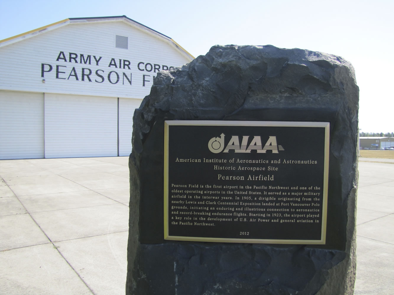 Pearson Field's Historic Aerospace Site plaque.