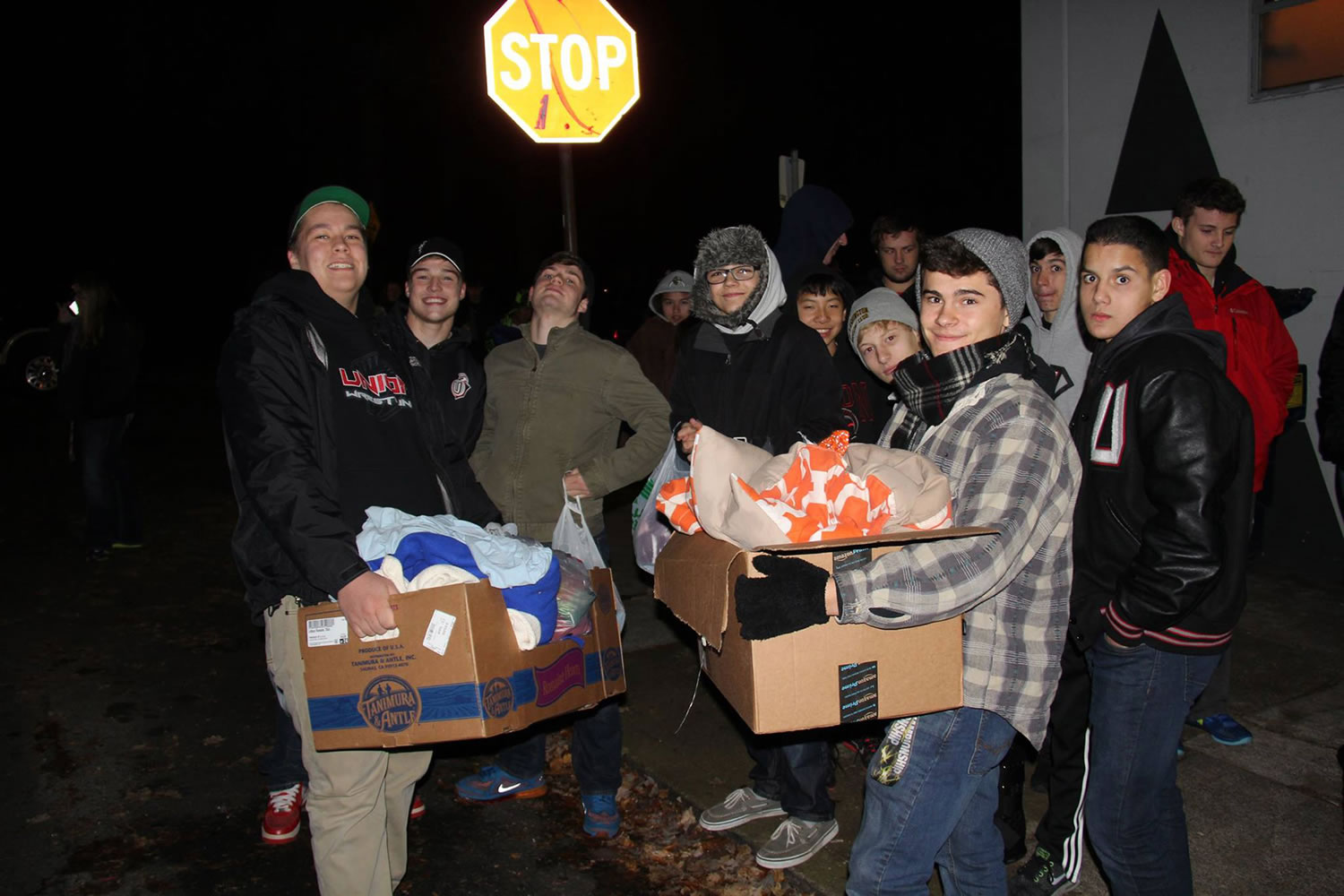 Camas: The Union High School wrestling team worked with Community Embraced Northwest to provide winter blankets, coats, hats, gloves and socks to the homeless at Dignity Village in Portland.