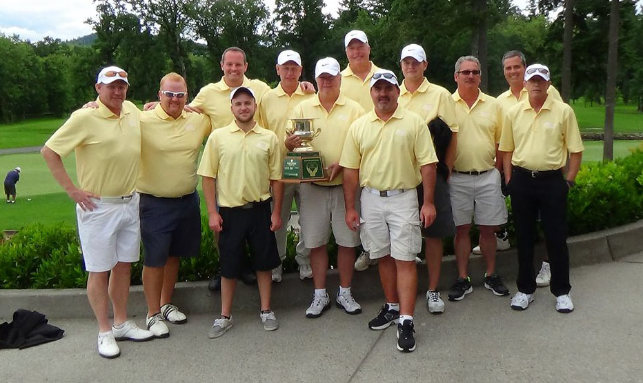 Camas Meadows: The winning team of the annual Pacific Lifestyle Homes &quot;Care Cup&quot; golf tournament holds its trophy on June 21 at Camas Meadows Golf Club.