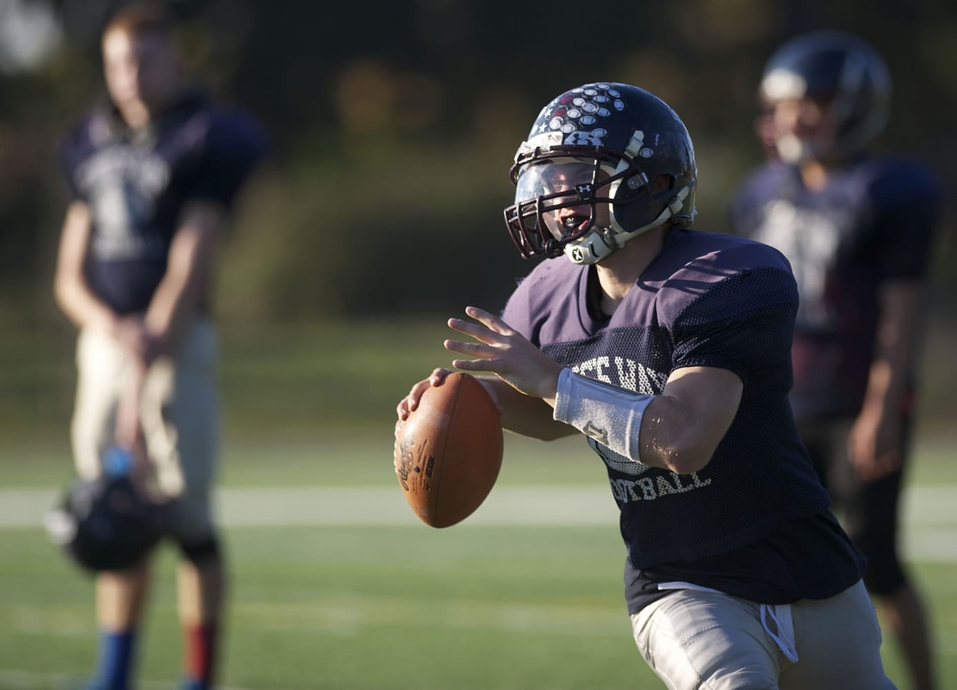 King's Way Christian standout Jay Becker looks to throw the ball during practice on Thursday.