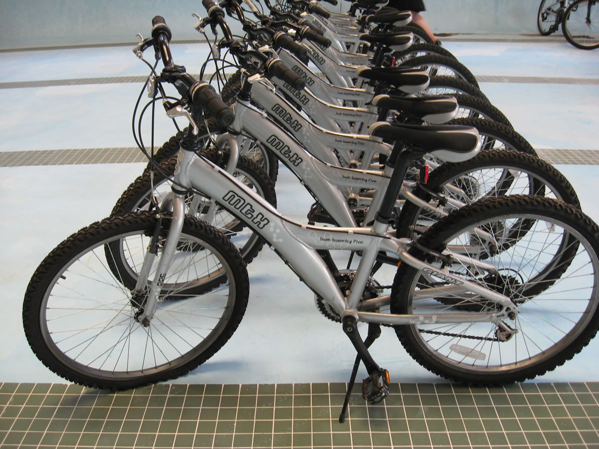 Bike Clark County said about 30 of these silver Giant MTX 225s owned by Bike Clark County were reported stolen from the Hough Pool on Thursday afternoon.
