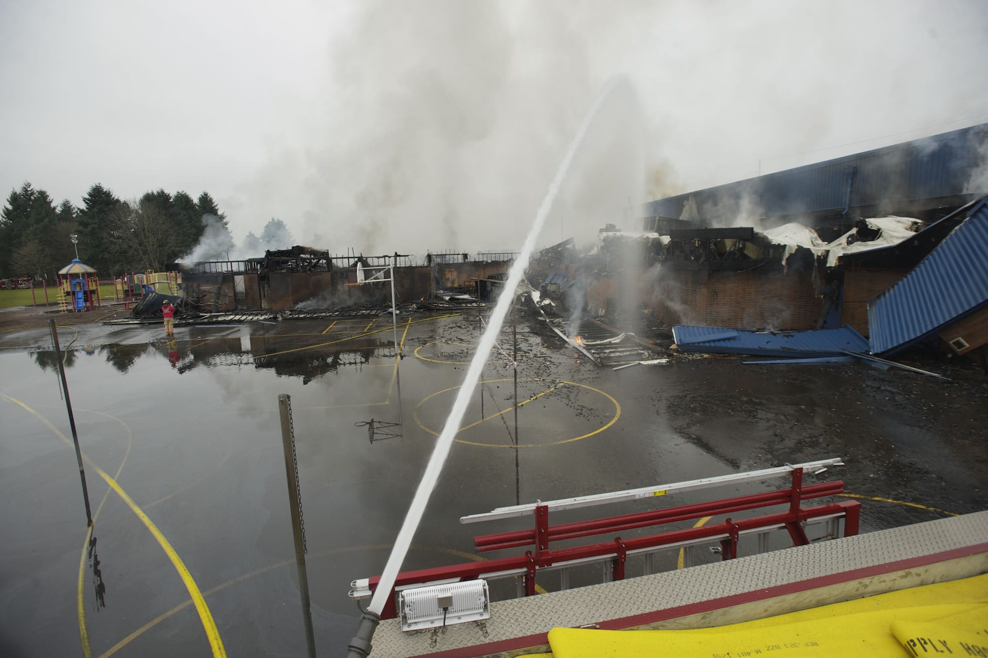 An early morning fire destroyed Crestline Elementary School in east Vancouver, Sunday, February 3, 2013.