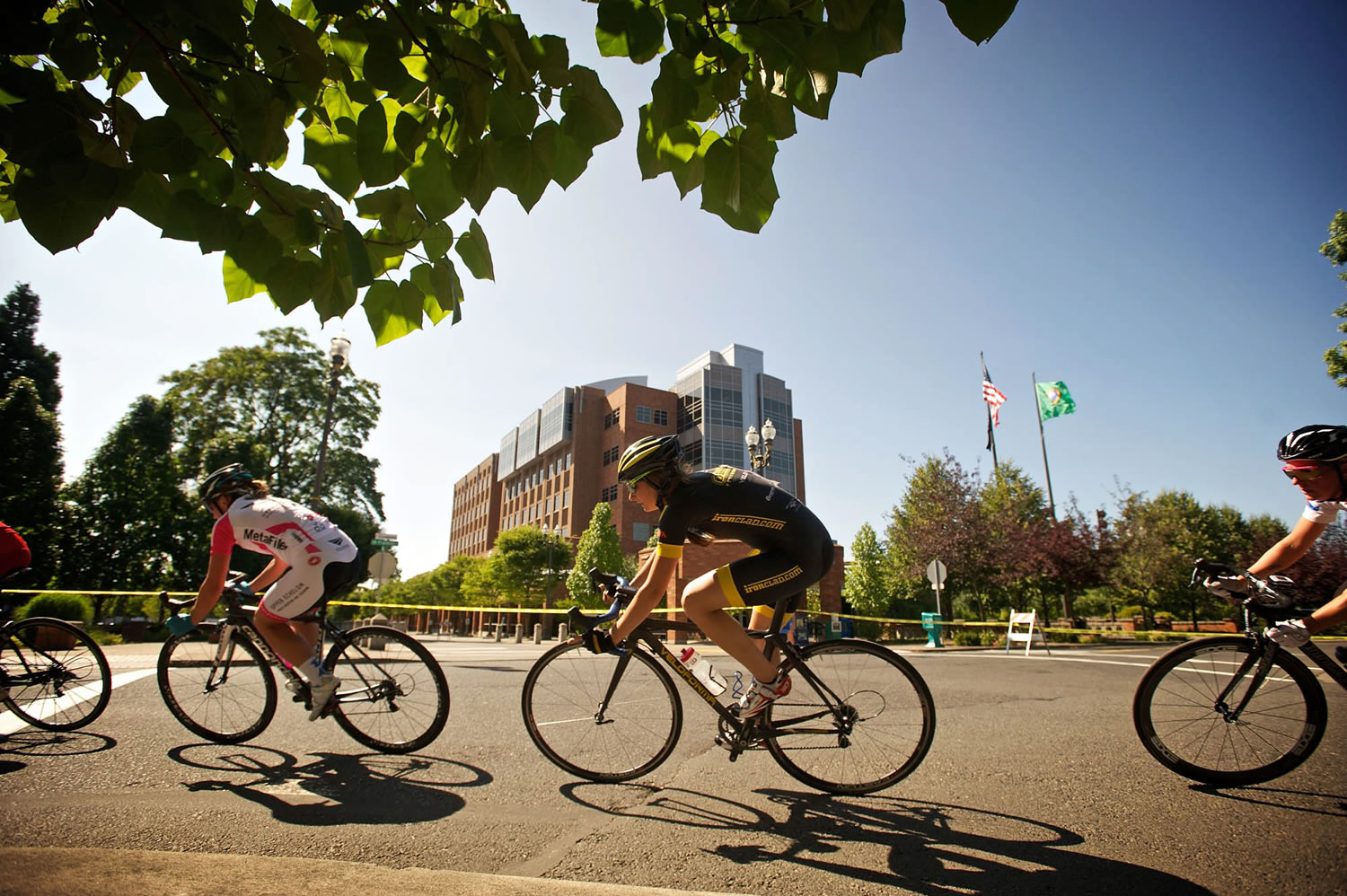 The Vancouver Courthouse Criterium features nine racing divisions, including two for women. Portland's Amy Campbell, in white, won the Senior Women's category.